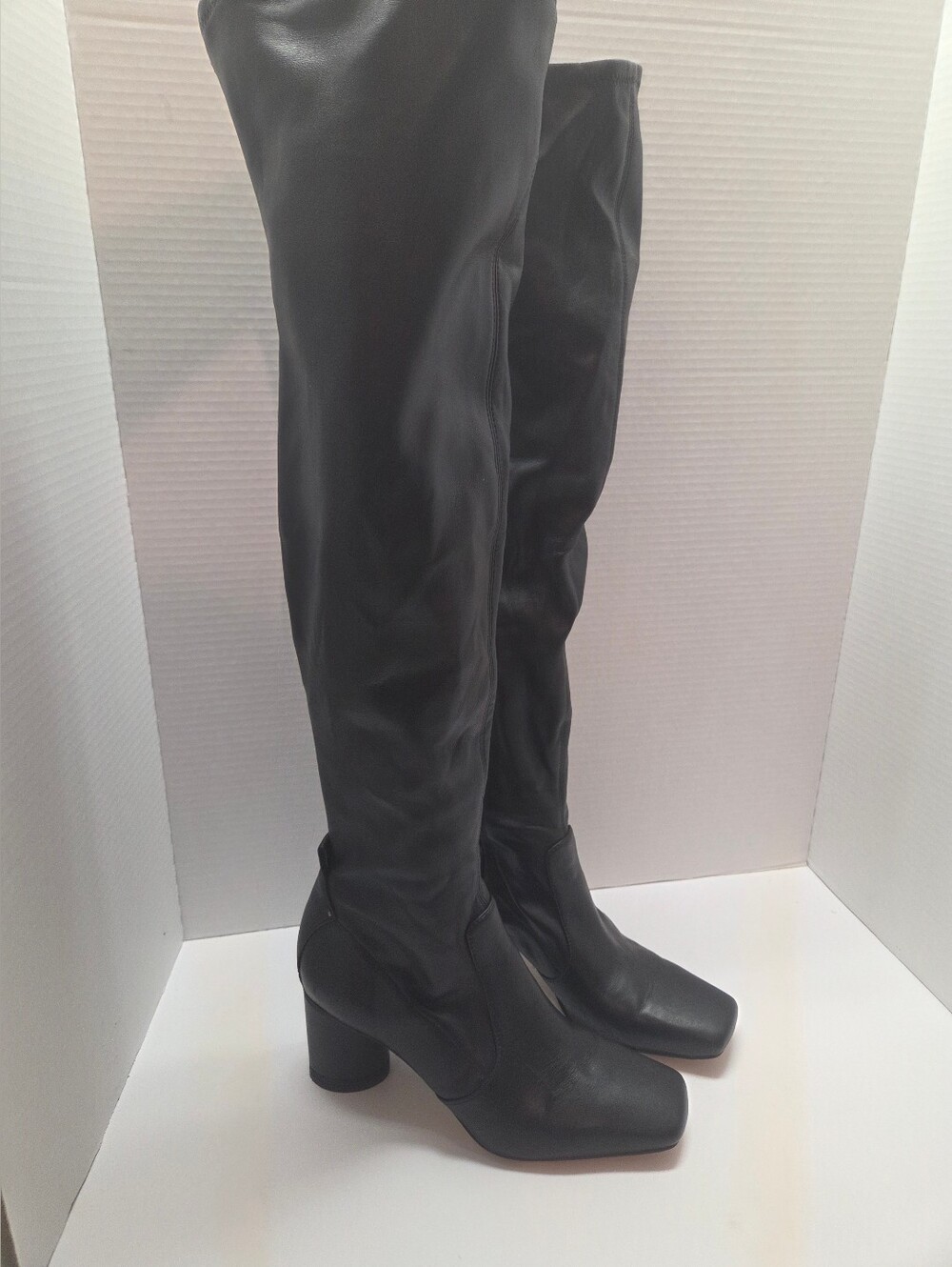 Franco Sarto Black Over-the-Knee High Heel Square Toe Boots
